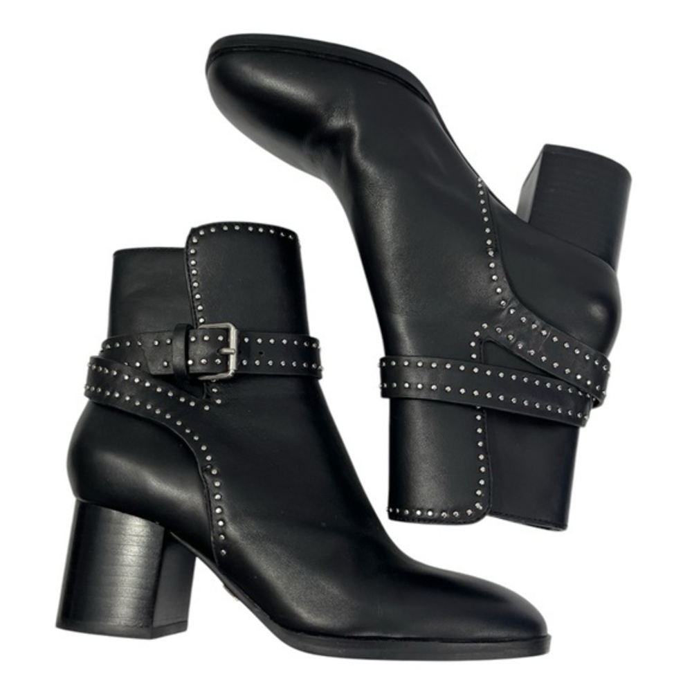 Lola Cruz Black Leather Ankle Boots with Studded Strap, size 36. Worn once!